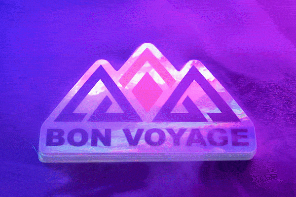Holographic sticker under neon lights